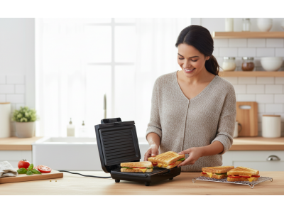 Grill-Pain 4 Tranches 750 W avec Plaques Panini Antiadhésives – PEGP-8201