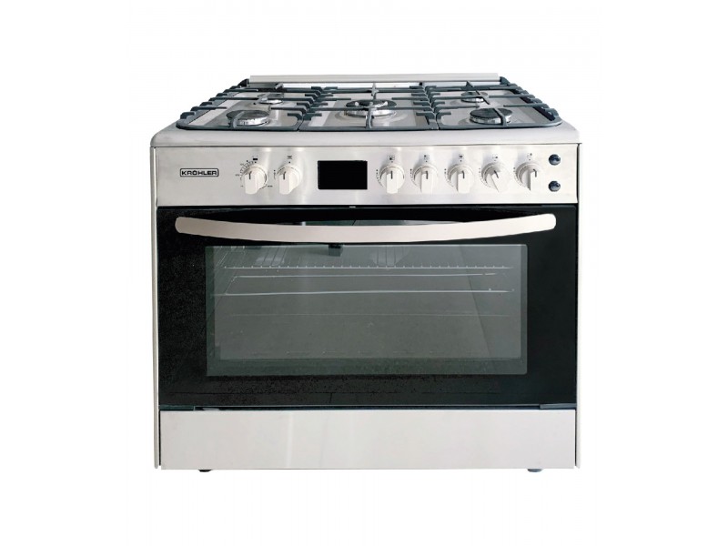 Cuisinière à Gaz 90 cm Inox 5 Feux Four Double avec Tourne Broche – CK9060–FOIT-SP