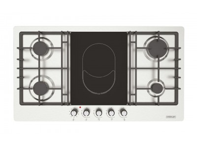 Plaque de Cuisson 90 cm 5 Feux Gaz + Électrique Inox & Verre Trempé Noir – PGE-90-2E4G-IN