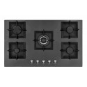 Plaque de Cuisson Gaz 90 cm 5 Feux Verre Trempé Noir avec Sécurité FFD – PGE-90-GL-BL