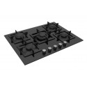 Plaque de Cuisson Gaz 70 cm 5 Feux Verre Trempé Noir avec Sécurité FFD – PGE-70-GL-BL