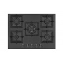 Plaque de Cuisson Gaz 70 cm 5 Feux Verre Trempé Noir avec Sécurité FFD – PGE-70-GL-BL