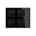 Plaque de Cuisson Gaz 60 cm 4 Feux Verre Trempé Noir avec Sécurité FFD – PGE-60-GL-BL
