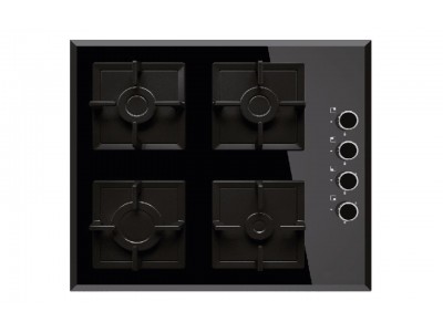Plaque de Cuisson Gaz 60 cm 4 Feux Verre Trempé Noir avec Sécurité FFD – PGE-60-GL-BL