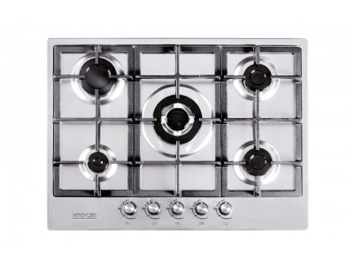 Plaque de Cuisson Gaz 70 cm 5 Feux Inox avec Sécurité FFD et Allumage Électrique – PGE-70-CIFFD-IN