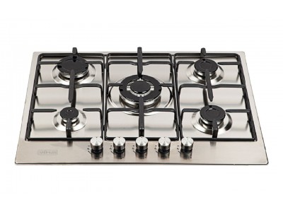 Plaque de Cuisson Gaz 70 cm 5 Feux Inox Grilles Acier Émaillé – PGE-70-138-IN