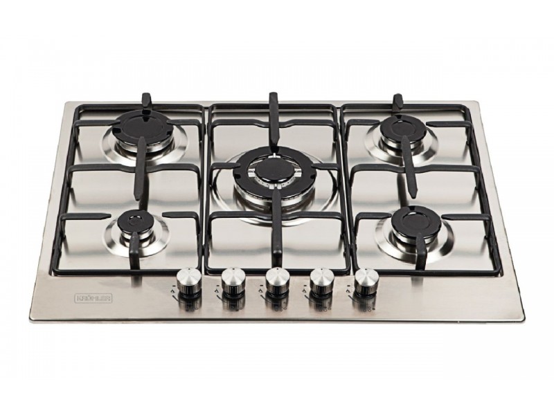Plaque de Cuisson Gaz 70 cm 5 Feux Inox Grilles Acier Émaillé – PGE-70-138-IN