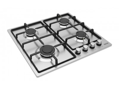Plaque de Cuisson Gaz 60 cm 4 Feux Inox Grilles Acier Émaillé – PGE-60-640-IN