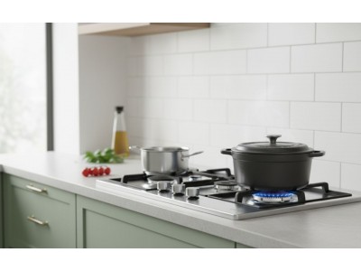 Plaque de Cuisson Gaz 60 cm 4 Feux Inox Grilles Acier Émaillé – PGE-60-640-IN
