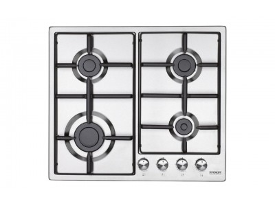 Plaque de Cuisson Gaz 60 cm 4 Feux Inox Grilles Acier Émaillé – PGE-60-640-IN
