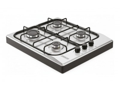 Plaque de Cuisson Gaz 60 cm 4 Feux Inox avec Support Noir et Allumage Électrique – PGP-800