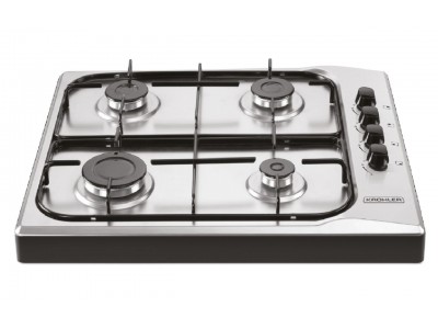 Plaque de Cuisson Gaz 60 cm 4 Feux Inox avec Support Noir et Allumage Électrique – PGP-800