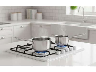 Plaque de Cuisson Gaz 60 cm 4 Feux Blanc Émaillé Grilles Type Fonte – PG-600