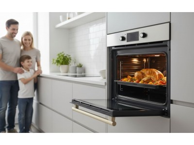 Four Encastrable Électrique 90 cm 110L Chaleur Tournante Noir & Inox – FEE-9272-IN