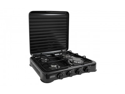 Plaque de Cuisson Gaz 60 cm 4 Feux Noir Laqué avec Couvercle Amovible – KOC-400