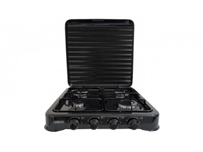 Plaque de Cuisson Gaz 60 cm 4 Feux Noir Laqué avec Couvercle Amovible – KOC-400