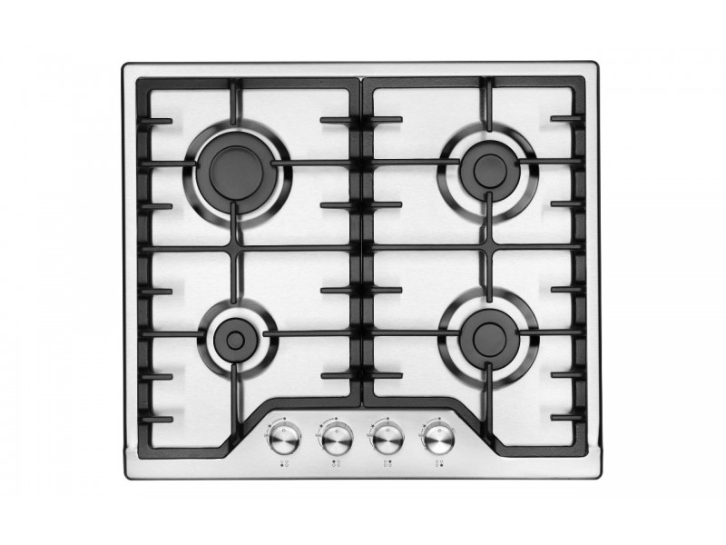 Plaque de Cuisson Gaz 60 cm 4 Feux Inox avec Grilles en Fonte – PGE-60-FNT-IN