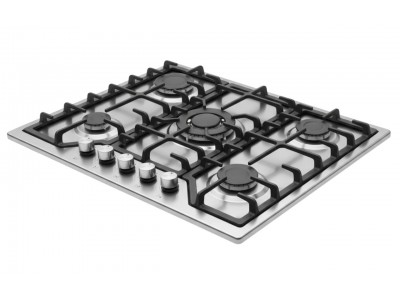Plaque de Cuisson Gaz 70 cm 5 Feux Inox avec Grilles en Fonte – PGE-70-FNT-IN