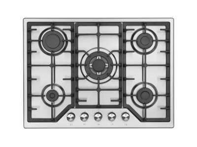 Plaque de Cuisson Gaz 70 cm 5 Feux Inox avec Grilles en Fonte – PGE-70-FNT-IN
