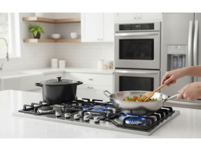 Plaque de Cuisson Gaz 90 cm 5 Feux Inox avec Grilles en Fonte – PGE-90-FNT-IN