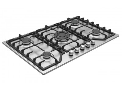 Plaque de Cuisson Gaz 90 cm 5 Feux Inox avec Grilles en Fonte – PGE-90-FNT-IN
