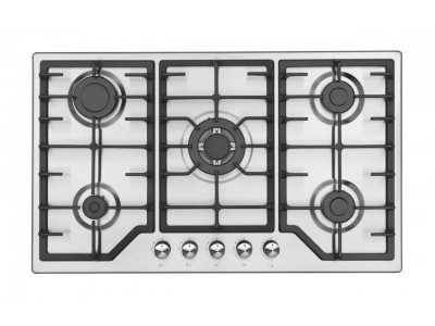 Plaque de Cuisson Gaz 90 cm 5 Feux Inox avec Grilles en Fonte – PGE-90-FNT-IN