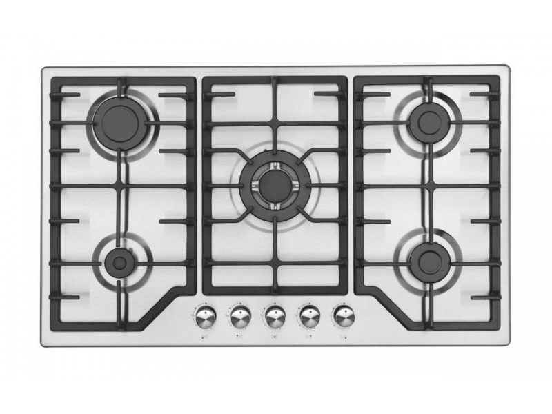 Plaque de Cuisson Gaz 90 cm 5 Feux Inox avec Grilles en Fonte – PGE-90-FNT-IN