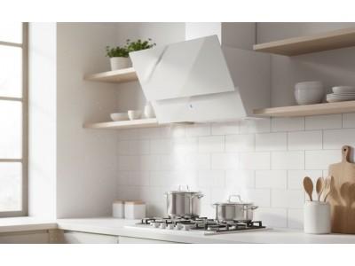 Hotte Cheminée 90 cm Verre Trempé Blanc 650 m³/h avec Écran Digital – EKH-MOD90-WH