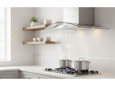 Hotte Cheminée 90 cm Verre & Inox 650 m³/h Commandes Mécaniques – EKH-IBE90-INVE