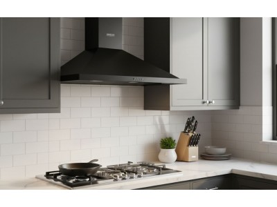 Hotte Cheminée 60 cm Noir 450 m³/h avec Double Éclairage – EKH-GUS60-BL