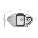 Évier de Coin 1 Bac et Demi Inox 304 Satiné avec Égouttoir 945 mm – EKE-945-LT