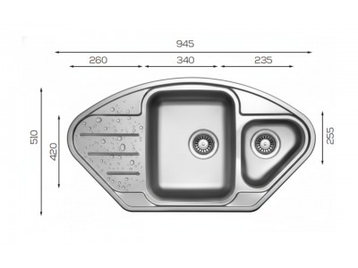 Évier de Coin 1 Bac et Demi Inox 304 Satiné avec Égouttoir 945 mm – EKE-945-LT
