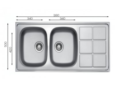 Évier Cuisine 2 Bacs Inox 304 avec Égouttoir 1160 mm – EKE-1160-LTP