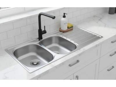 Évier Cuisine 2 Bacs Inox 304 avec Égouttoir 1160 mm – EKE-1160-HYM