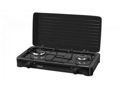 Plaque de Gaz 2 Feux Noir Laqué avec Couvercle Amovible 60 cm – KOC-200