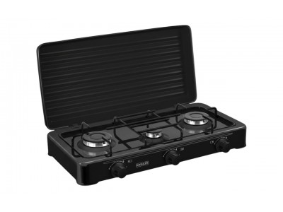 Plaque de Gaz 3 Feux Noir Laqué avec Couvercle Amovible 60 cm – KOC-300