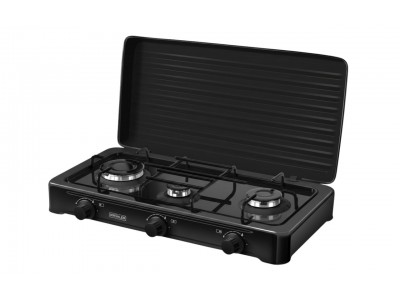 Plaque de Gaz 3 Feux Noir Laqué avec Couvercle Amovible 60 cm – KOC-300